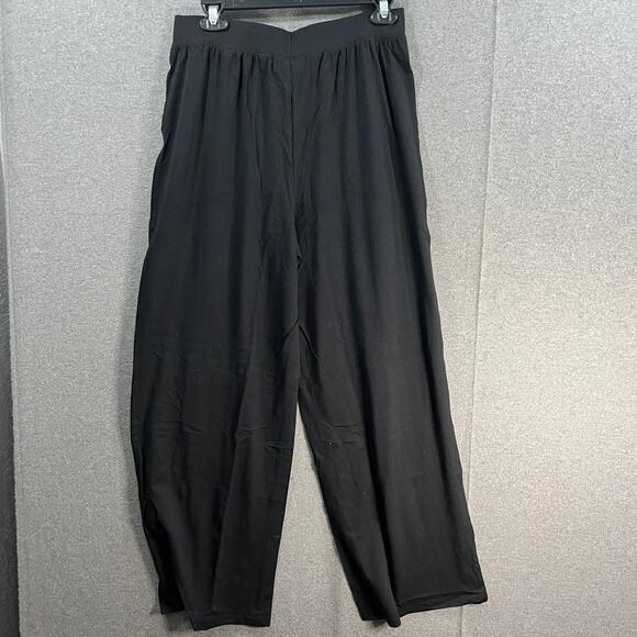 Denim & Co. Beach Jersey Regular Wide Leg Full Length Pant Black, Small - Picture 1 of 11